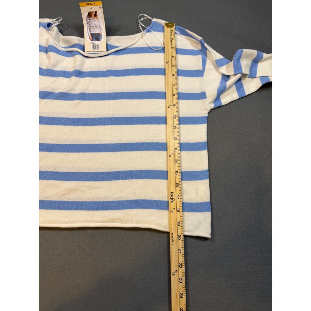 Aeropostale Women's Blue White Striped Off The Shoulder Cotton Sweater M NWT - Picture 7 of 10